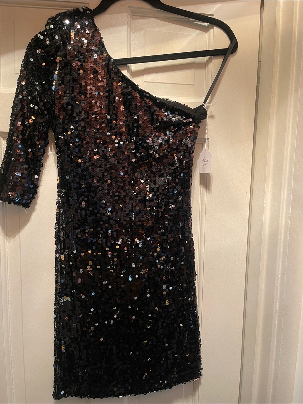 One-Shoulder Black Sequin Party Dress